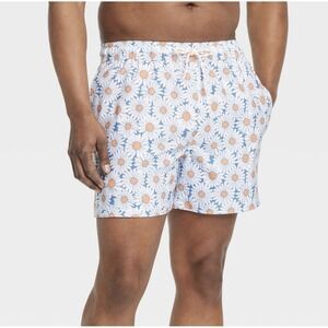 Goodfellow & Co Men's Size M Swim Trunks Shorts 5" Inseam Orange Daisies Pockets